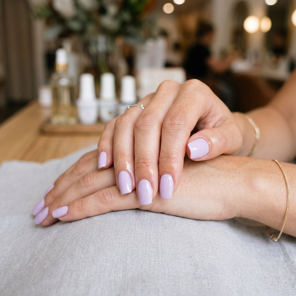 Manicura Gelish Chic color lila brillante